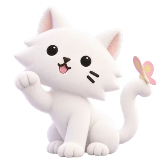 Mello waving a paw, butterfly on his tail